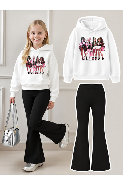 Cevval Girl's Hooded Sweatshirt and Spanish-Cut Leggings Set