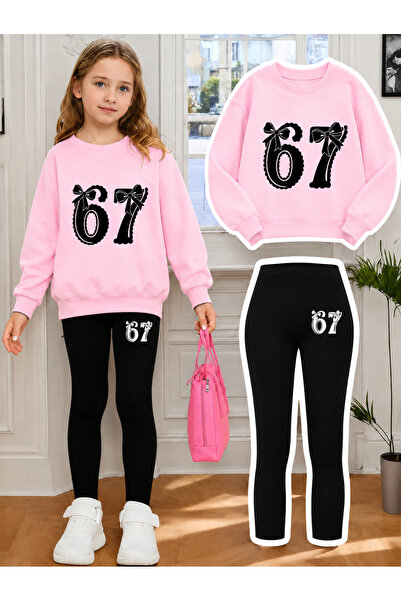 Cevval Girl's Crew Neck Sweatshirt and Leggings Set