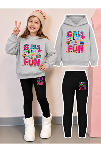 Cevval Girl's Crew Neck Sweatshirt and Leggings Set