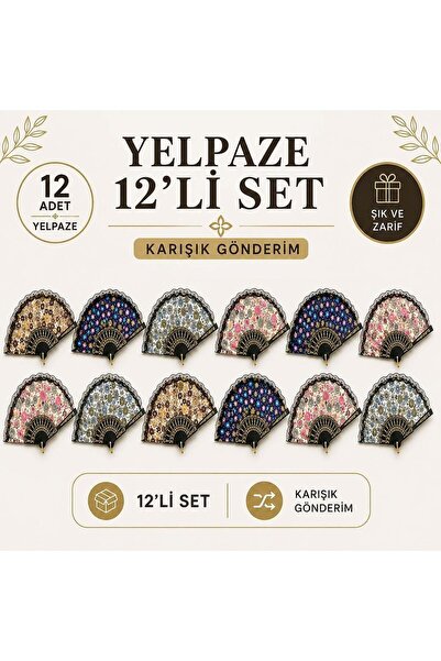 iğne izi 12'li Yelpaze Seti Katlanabilir El Yelpazesi Çiçek Desenli Dekoratif...