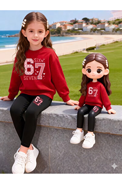 Cevval Girl's Crew Neck Sweatshirt and Leggings Set