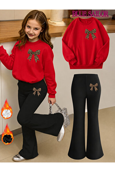 Cevval Girl's Crew Neck Sweatshirt and Spanish-Cut Leggings Set