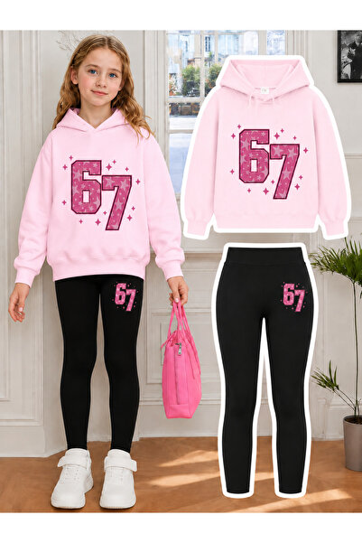 Cevval Girl's Crew Neck Sweatshirt and Leggings Set