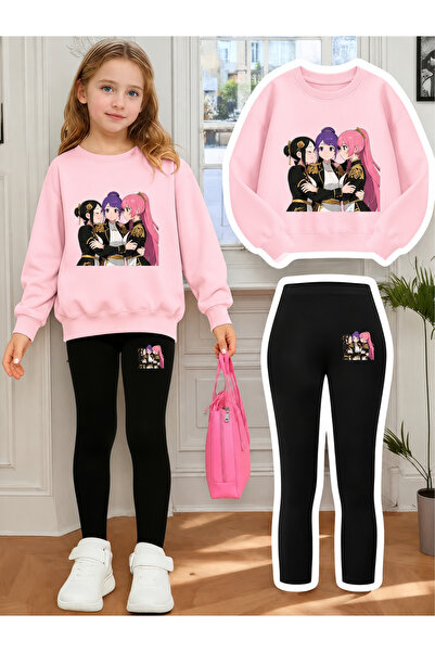 Cevval Girl's Crew Neck Sweatshirt and Leggings Set