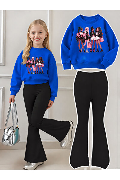 Cevval Girl's Crew Neck Sweatshirt and Spanish-Cut Leggings Set