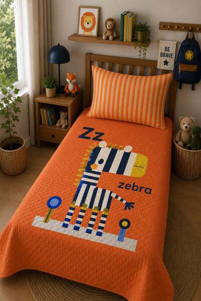 Evdek Bebek ve Çocuk Odası Funny Zebra - Neşeli Zebra Tek Kişilik Pike Takımı...