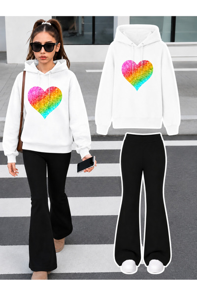 Cevval Girl's Hooded Sweatshirt and Spanish-Cut Leggings Set