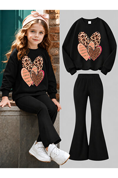 YUNAYT Girl's Crew Neck Sweatshirt and Spanish-Cut Leggings Set