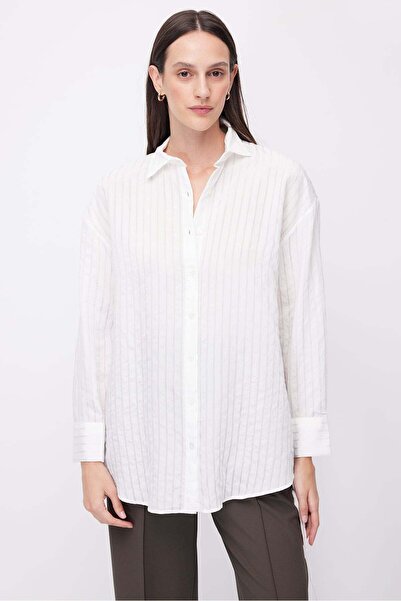 PAULMARK Women's Striped Oversize Shirt with Lace-Up Detail on the Sides