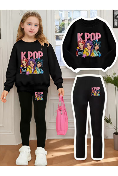 Cevval Girl's Crew Neck Sweatshirt and Leggings Set
