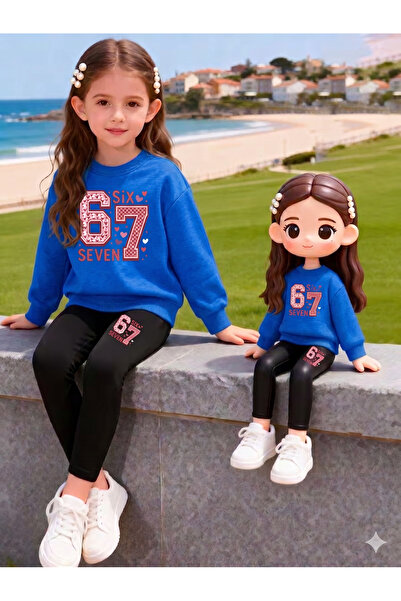 Cevval Girl's Crew Neck Sweatshirt and Leggings Set
