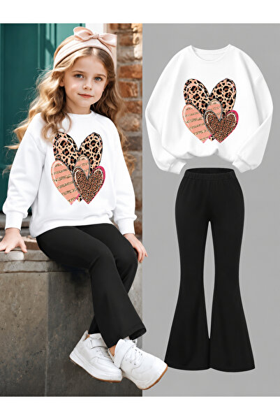 Cevval Girl's Crew Neck Sweatshirt and Spanish-Cut Leggings Set