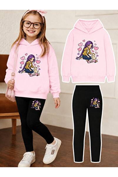 Cevval Girl's Crew Neck Sweatshirt and Leggings Set