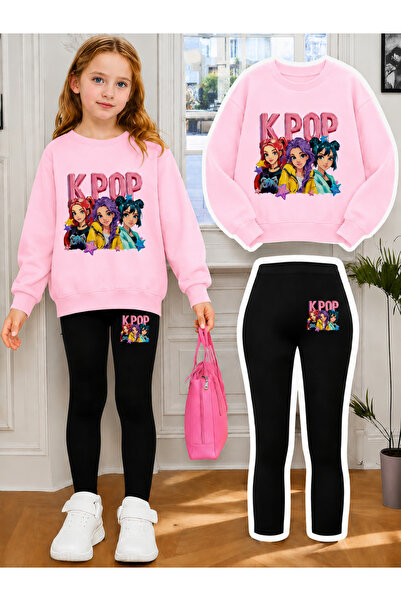 Cevval Girl's Crew Neck Sweatshirt and Leggings Set
