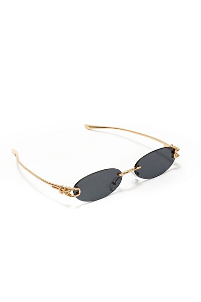 Goldmine Premium Knot Detailed Oval Rimless Gold Vendetta Sunglasses Uv400