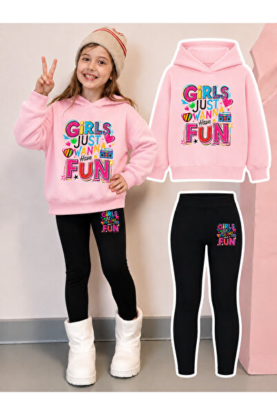Cevval Girl's Crew Neck Sweatshirt and Leggings Set