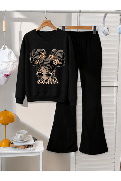 Cevval Girl's Crew Neck Sweatshirt and Spanish-Cut Leggings Set