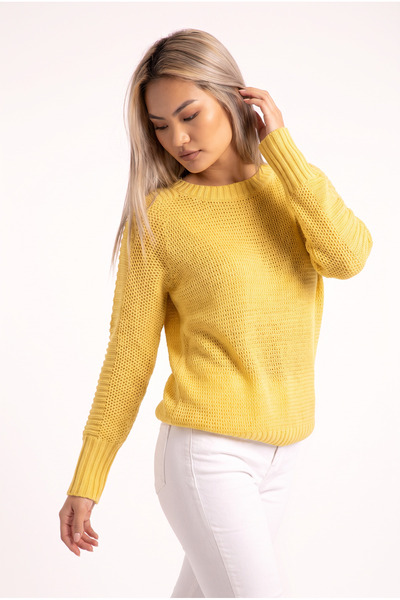 WeShaya Women's Acrylic Yellow Knitwear Sweater, Batwing Sleeve, V-Neck, Long...