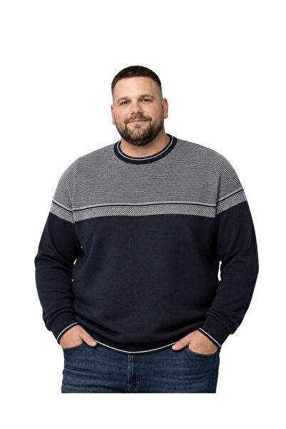 BattalModa Men's Large Size Navy Blue Crew Neck Ufuk Knitwear Sweater 5Xl-6Xl...
