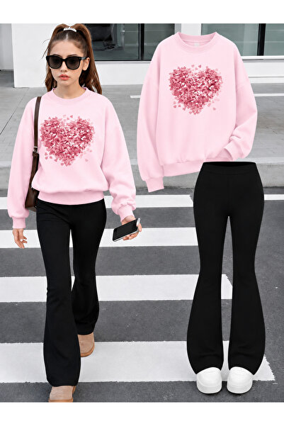 Cevval Girl's Crew Neck Sweatshirt and Spanish-Cut Leggings Set