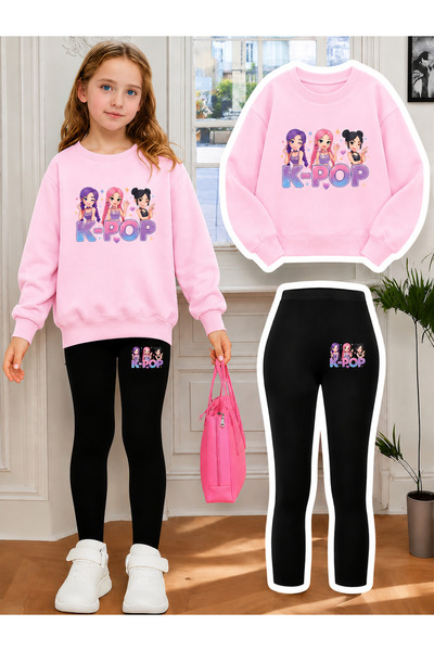 Cevval Girl's Crew Neck Sweatshirt and Leggings Set