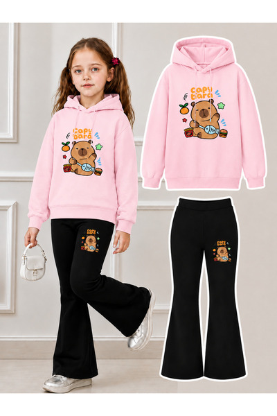 Cevval Girl's Hooded Sweatshirt and Spanish-Cut Leggings Set