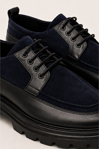 VARNAS Men's Navy Blue Genuine Leather and Suede Lace-Up Thick Sole Casual Shoes – Colin