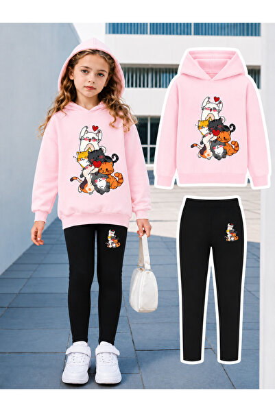Cevval Girl's Crew Neck Sweatshirt and Leggings Set