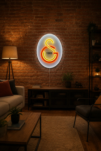 Sarı - Kırmızı GS Logo Tasarımlı Neon Led Duvar Tabelası – Sarı Kırmızı Taraftar Odası Dekoru