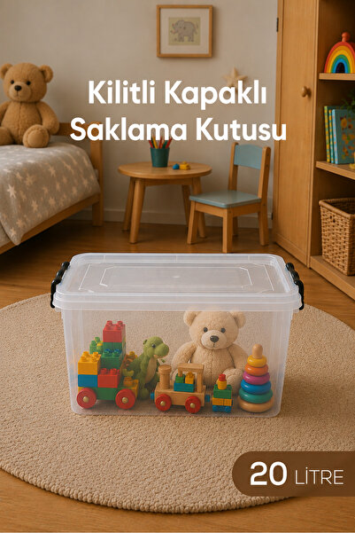 Wumboo 20 Liter Transparent Toy Box, Lockable Lid, Kids' Room Organizer, Stor...
