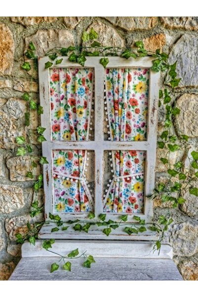 Nsn Ahşap Dünyası 50×75 cm,el boyaması ahşap dekoratif perdeli pencere.Sarmaş...