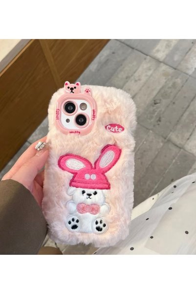 Paw Butik Pembe Tavşan Peluş Telefon Kılıfı – Yumuşak Tüylü, Sevimli Tasarım,...