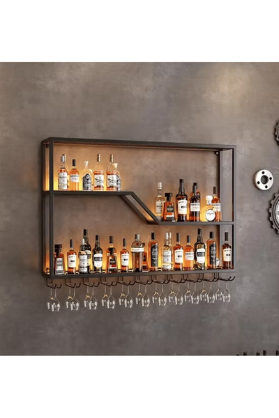 kold concept ŞRP4063 Modern Endüstriyel Metal Duvara Monte LED Işıklı Şaraplı...