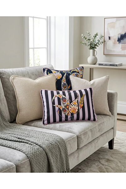white rabbit home Striped Shawl Patterned Rectangular Throw Pillow Cover