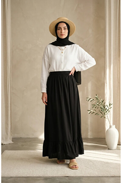 sefamerve Elastic Waist Ruffle Skirt 0350-05 Black