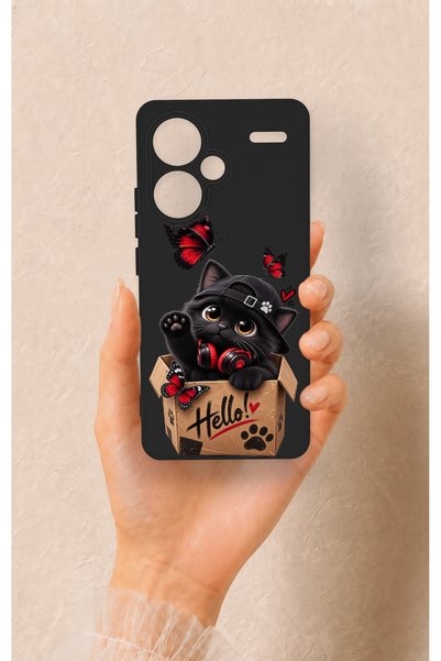 Vip Case حافظة سيليكون متوافقة مع هاتف Redmi Note 13 Pro Plus بنمط Hello Cat