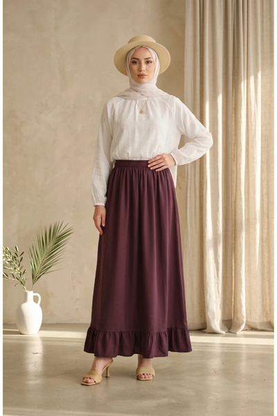 sefamerve Elastic Waist Ruffle Skirt 0350-01 Plum