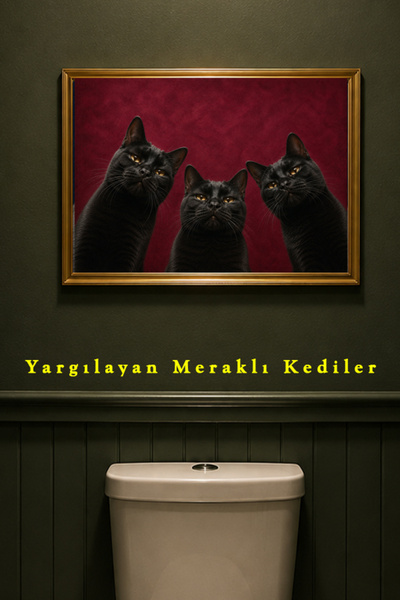 Taranist Poster - Banyo Tuvalet Wc Posteri yargılayıcı meraklı kediler