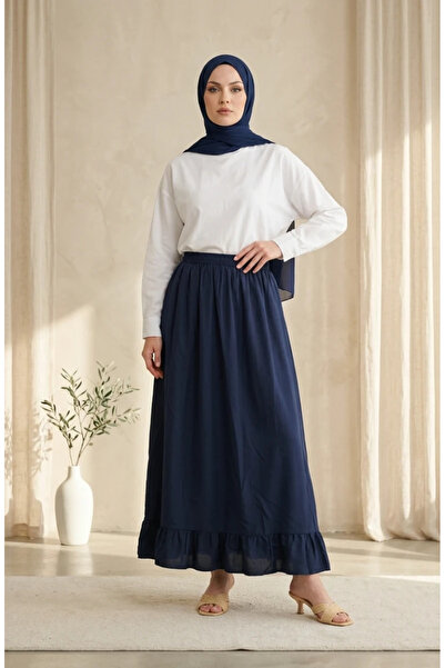 sefamerve Elastic Waist Ruffle Skirt 0350-02 Navy Blue