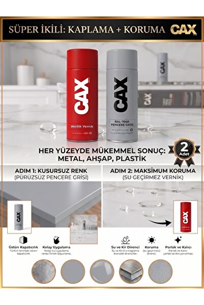 caxcolors CAX Akrilik Sprey Boya ve Vernik Seti 400 ml - Metal Ahşap Plastik ...