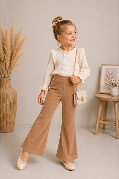 mini kanka Girls' Spanish Style Stretchy Leggings – Beige & Black