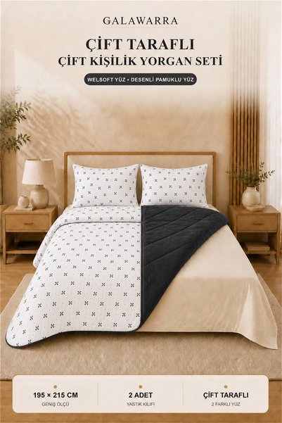 GALAWARRA Welsoft Pamuklu Çift Kişilik Yorgan Seti 195x215 cm 2 Yastık Kılıfl...