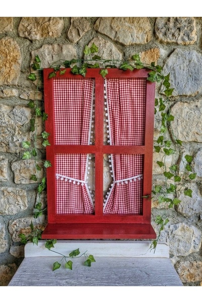 Nsn Ahşap Dünyası 50×75 cm,el boyaması ahşap dekoratif perdeli pencere.Sarmaş...