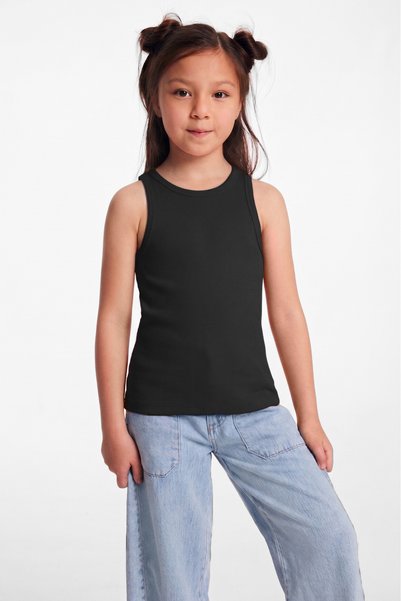 ETHIQUET LILLESOL KIDS Organik Pamuklu Fitilli Görünümlü Havuz Yakalı Kız Çocuk Siyah Atlet