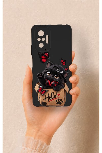 Vip Case حافظة سيليكون متوافقة مع هاتف Redmi Note 10 Pro بنمط Hello Cat