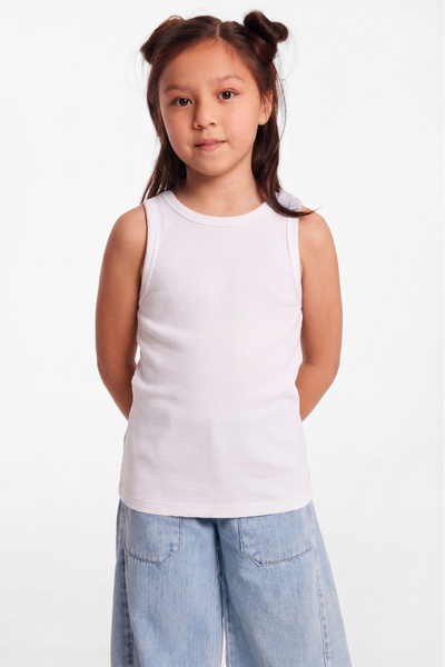 ETHIQUET LILLESOL KIDS Organik Pamuklu Fitilli Görünümlü Havuz Yakalı Kız Çocuk Beyaz Atlet