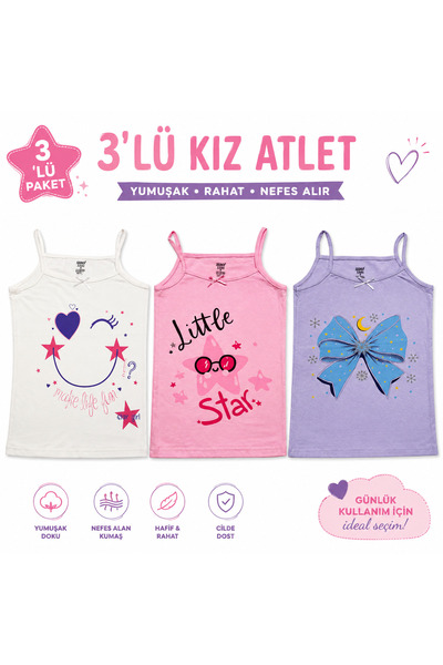 Modare 3lü kız atlet ip askılı üst iç çamaşırı pamuklu
