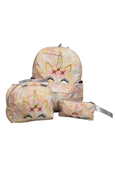 Generic Brand Set Ghiozdan Școlar Roz Unicorn 3 în 1