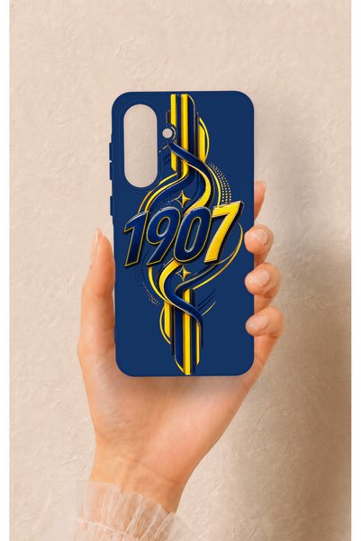 Vip Case Samsung A56 Compatible Yellow Navy Blue Ivy Patterned Silicone Case