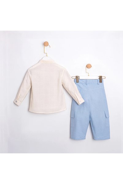 EDM Kidss Boys' 2-Piece Set: Leaf Pattern Pocket Shirt & Cargo Pants – Holiday, Birthday, Wedding & Special Occasion Combo